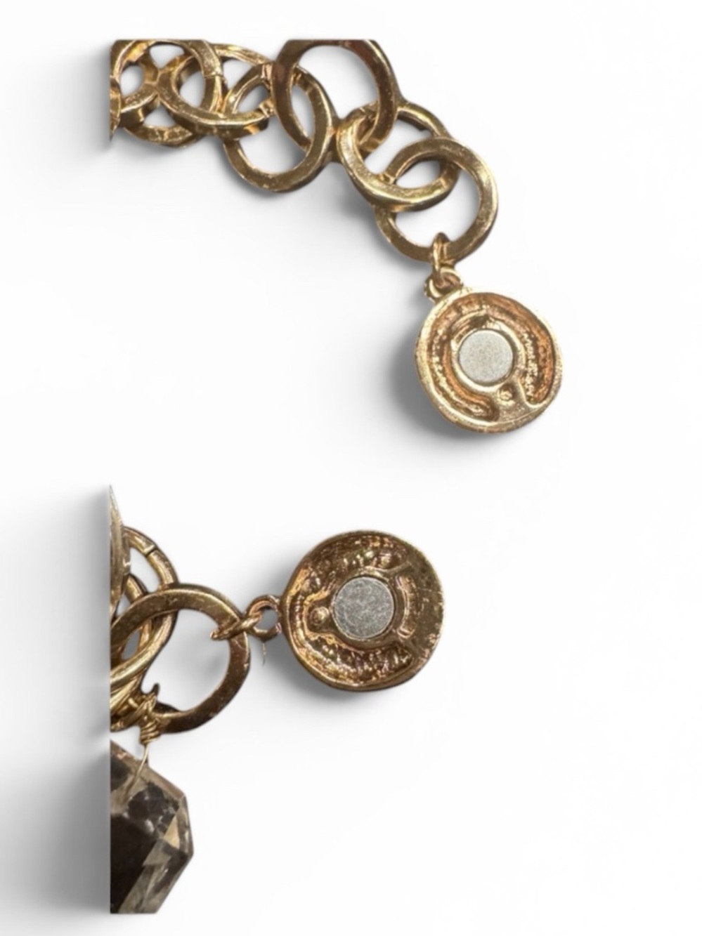 Chico's Chunky Gold Link Bracelet with Clear Resin Loop & Faceted Pendant - Picture 3 of 5